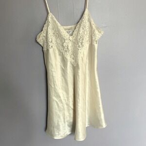 VTG Intimo Amore Ivory Satin Lace Pearl Chemise Nightgown Slip Sexy Lingerie M